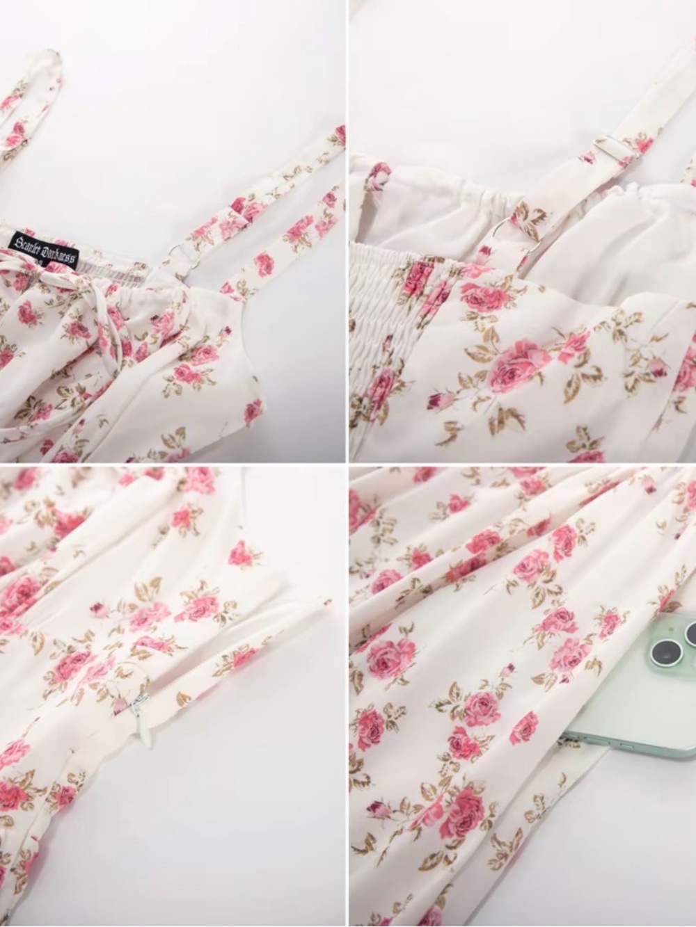 Grace Karin White Midi Dress with Pink Floral Pattern - Picture 2 of 4